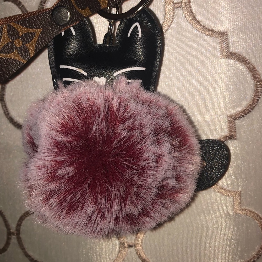 Fur pom pom cat keychain, Handbag Charm